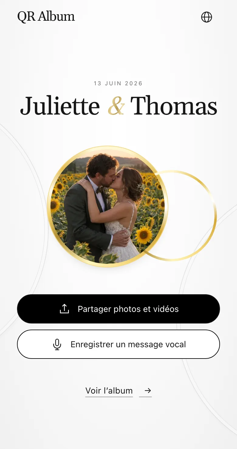 Page invité au design Union sur un téléphone, avec le bouton pour enregistrer un message vocal