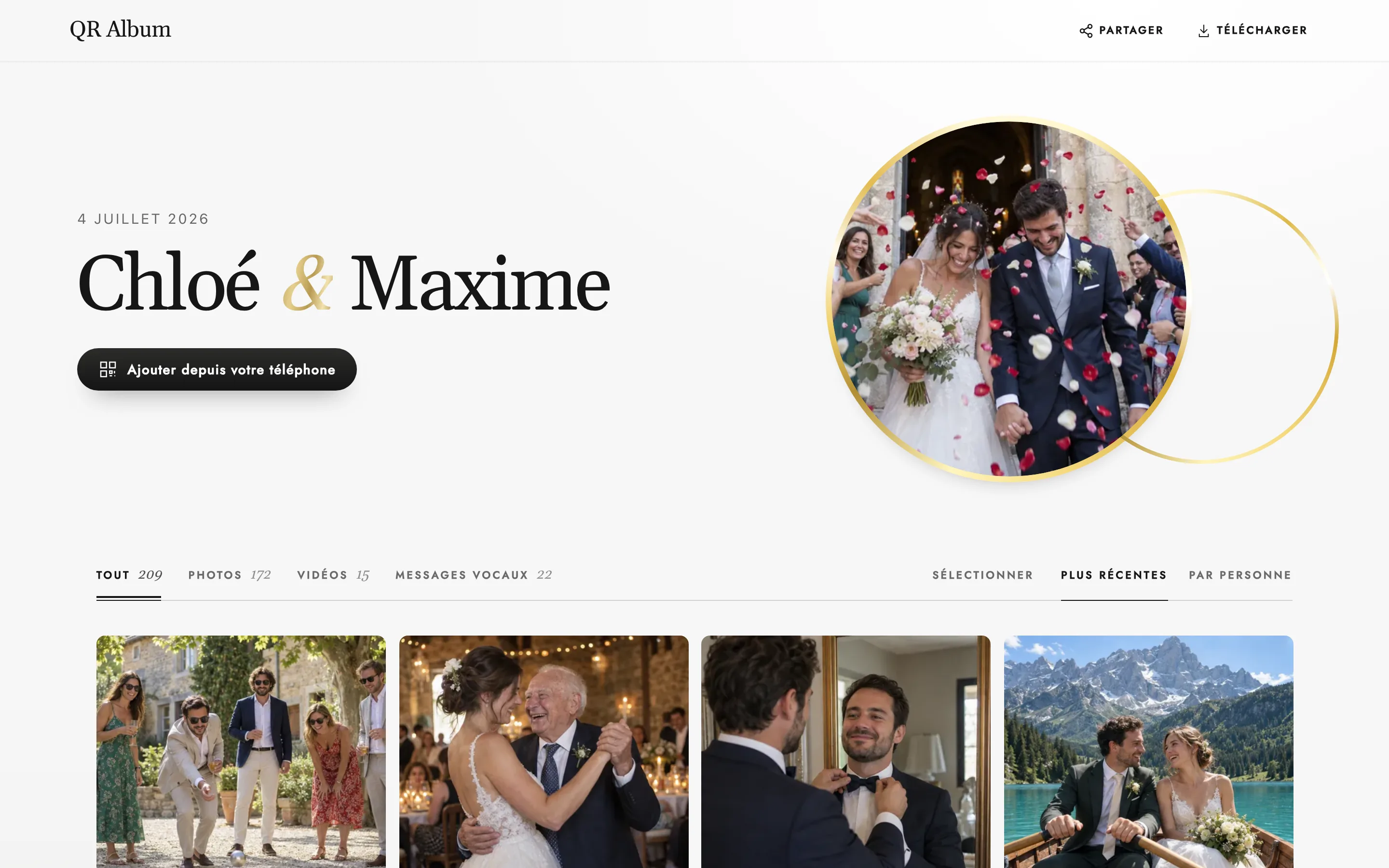Album des invités dans le design Union sur ordinateur : Chloé & Maxime, avec photos, vidéos et messages vocaux